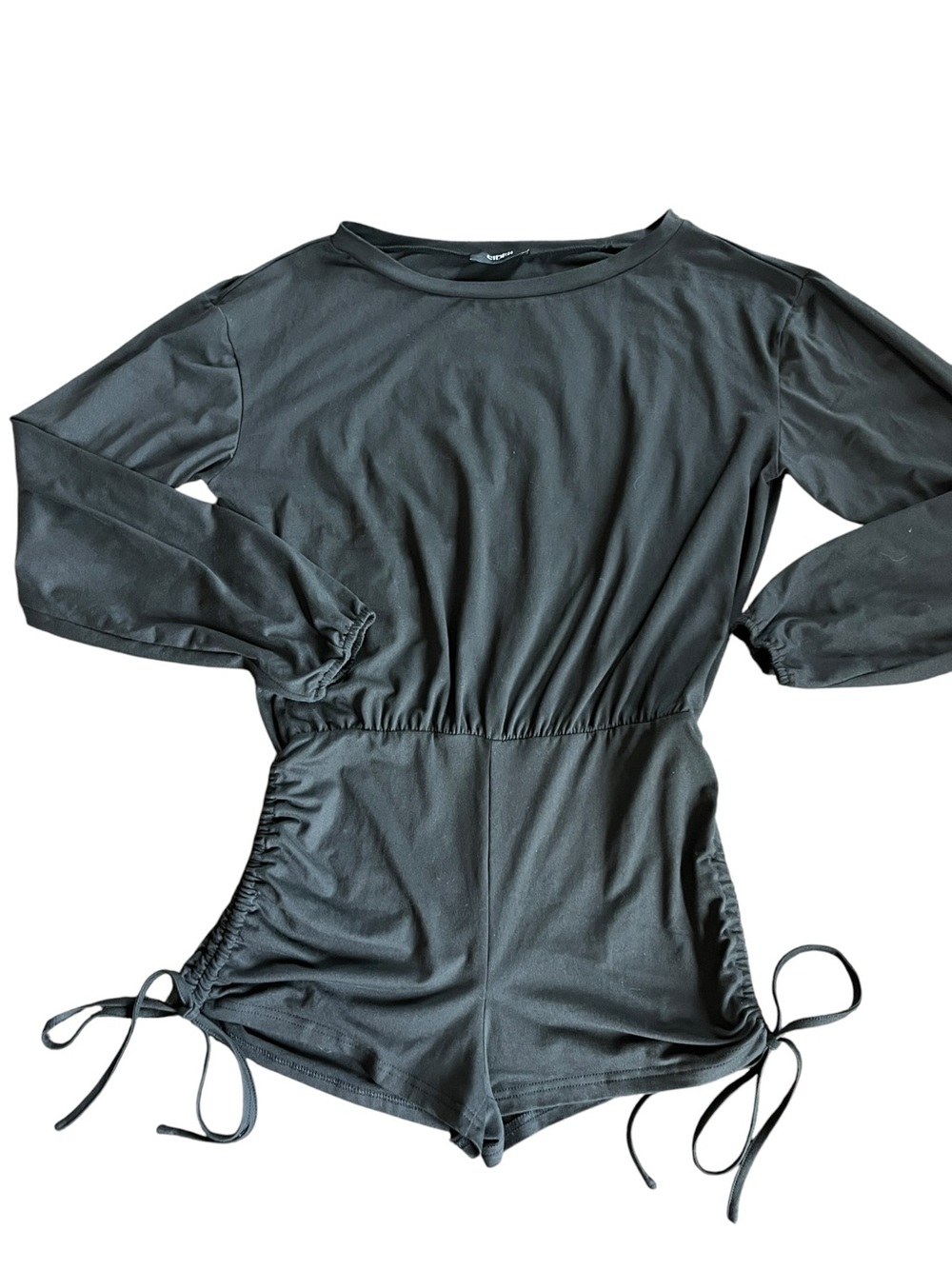 CIDER Cotton Blend Asymmetrical Neck Drawstring Romper